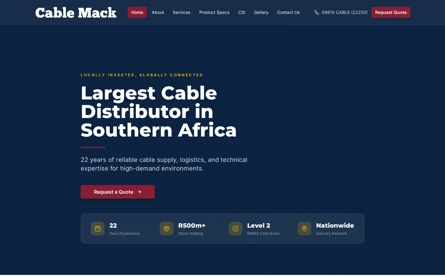Cable Mack homepage — Industrial · Corporate Website built by Neelo Digital