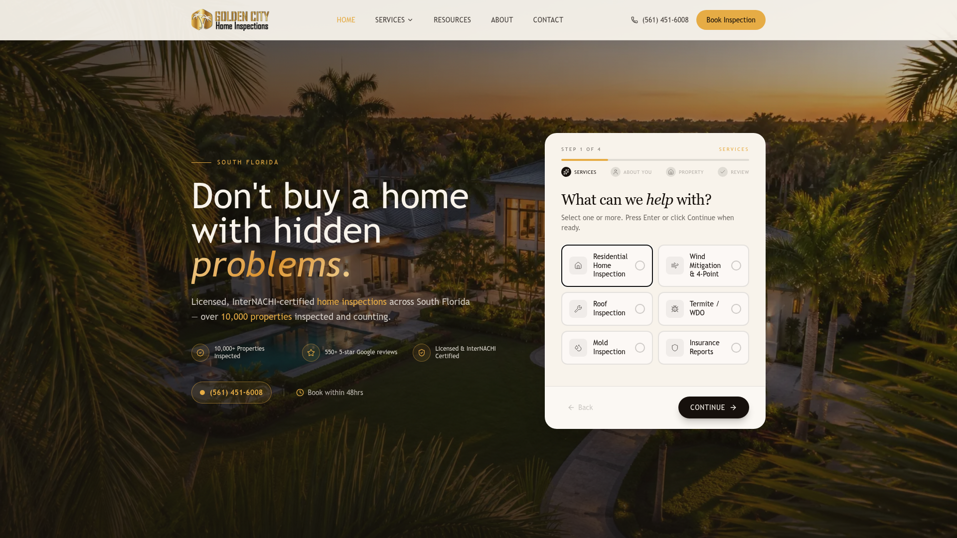 Golden City Home Inspections website screenshot