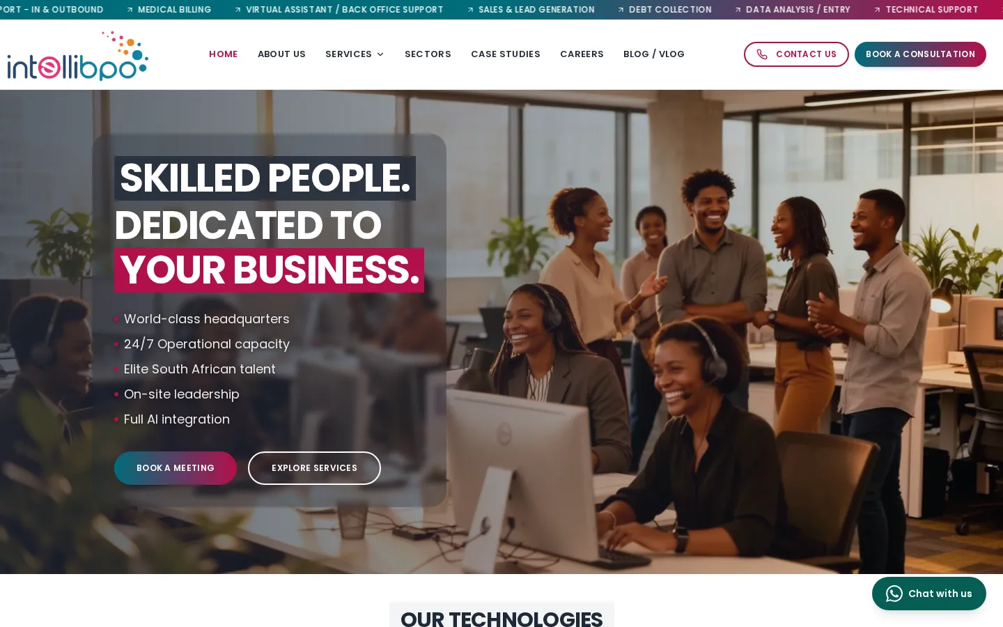 IntelliBPO homepage — Enterprise BPO · Lead Generation built by Neelo Digital