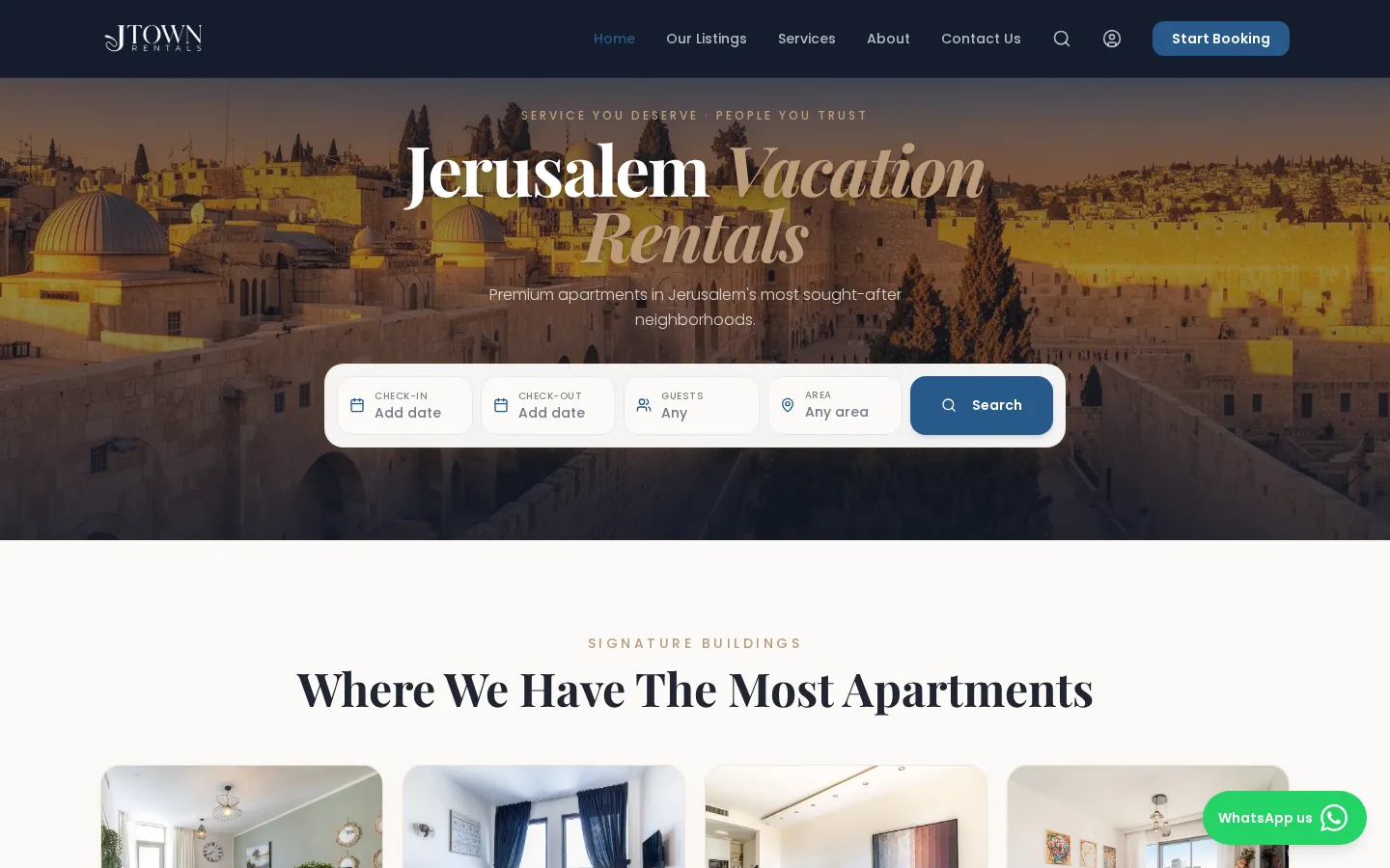 JTown Rentals homepage — Travel · Direct Booking built by Neelo Digital