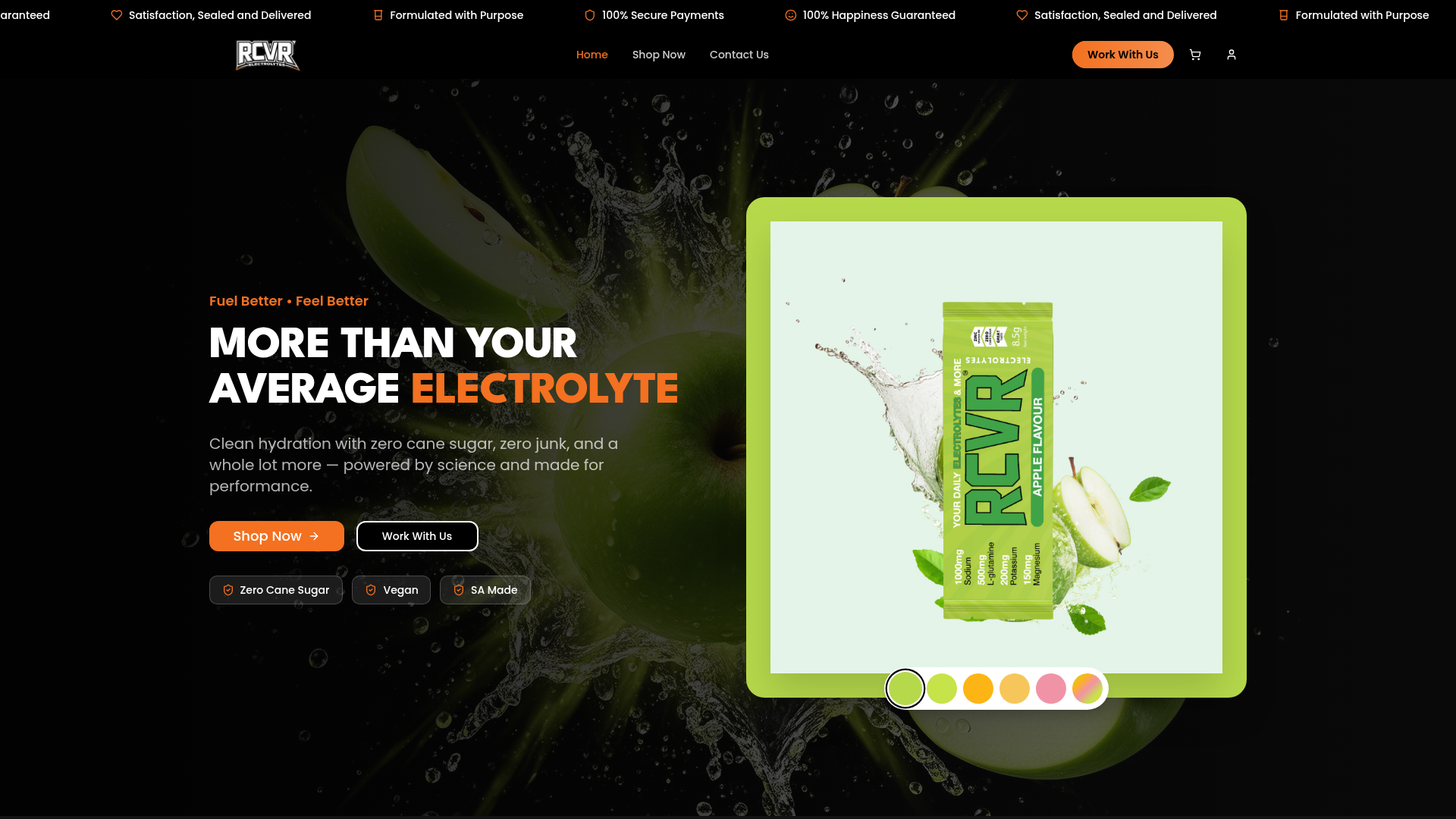 RCVR Electrolytes website screenshot