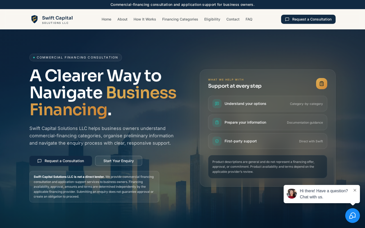 Swift Capital Solutions live site preview