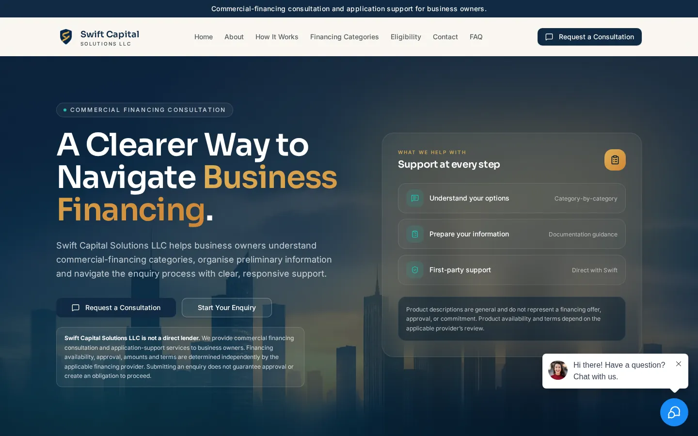 Swift Capital Solutions live site preview