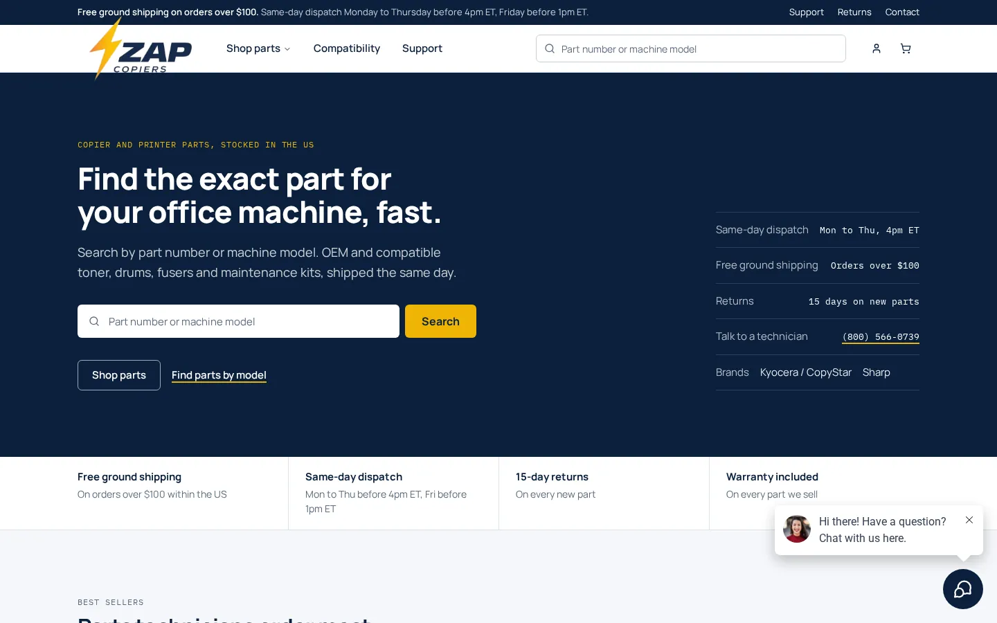 Zap Copiers homepage — US B2B · eCommerce built by Neelo Digital