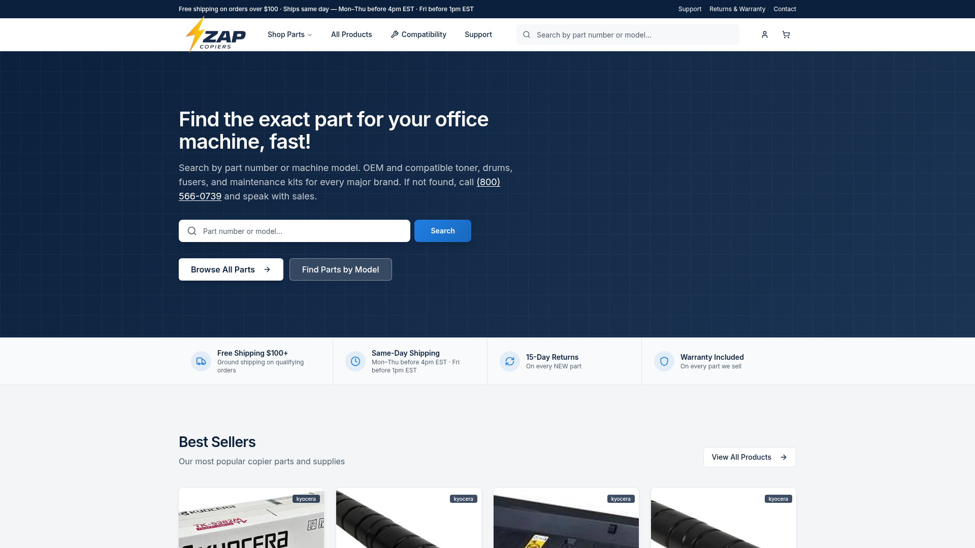 Zap Copiers website screenshot